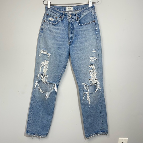 AGOLDE 90's Mid Rise Loose Jeans in Major Size 26 Light Wash Distressed Rigid - Picture 5 of 16
